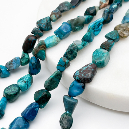 Хризоколла бусины, галтовка, размер около 6-9 мм, цена за нить 38 см