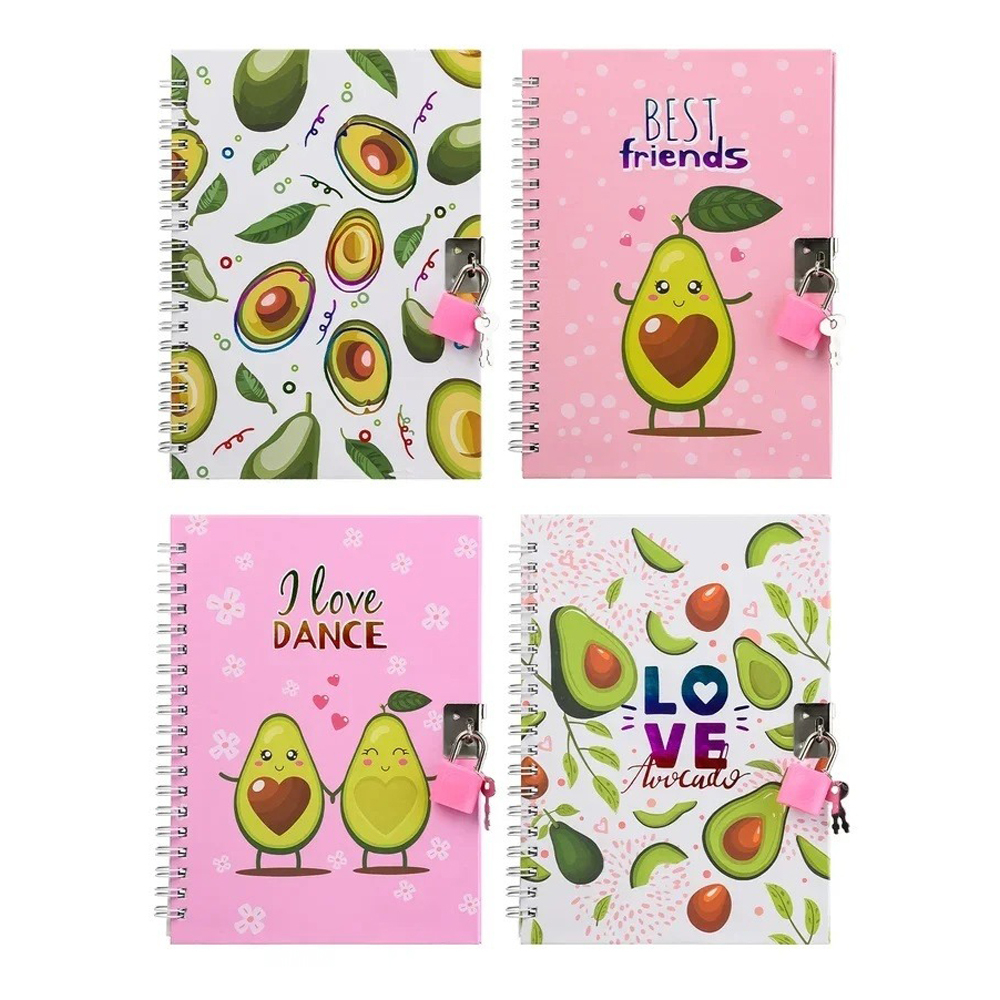 Блокнот детский Basir на замке, формат А6, серия "Авокадо", переплет 7БЦ, 18*13 см, 48 листов, ассорти