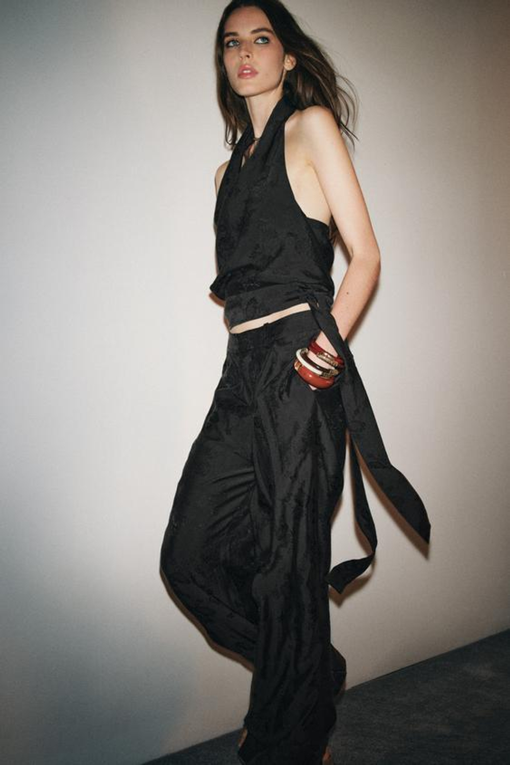 ZARA ЖАККАРДОВЫЕ БРЮКИ С ЦВЕТОЧНЫМ РИСУНКОМ — ZW COLLECTION, ЧЕРНЫЙ