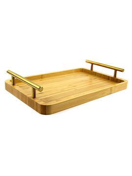Поднос прямоугольный 40х30 см. из бамбука с золотистыми ручками