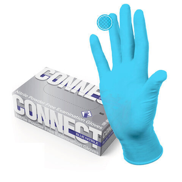 Перчатки смотровые нитриловые CONNECT, голубые, 50 пар (100 штук), размер XL (очень большие).