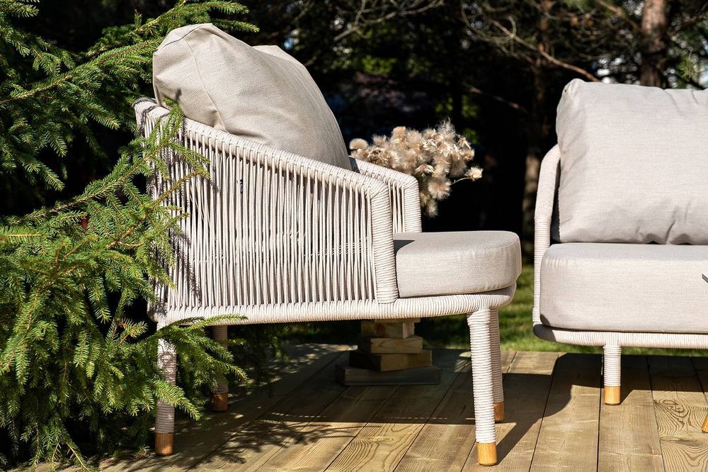 "Верона" лаунж-зона 5-местная плетеная из роупа (веревки), каркас алюминиевый белый, роуп бежевый