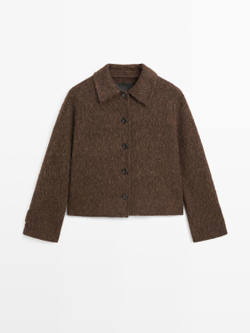 Massimo Dutti Кардиган из шерсти альпака с рубашечным воротником, темно-зеленый