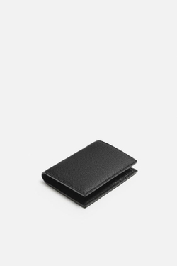 ZARA КОШЕЛЕК ДЛЯ КАРТОЧЕК С РЕЛЬЕФНЫМ УЗОРОМ В ВЕРТИКАЛЬНУЮ ПОЛОСКУ, ЧЕРНЫЙ