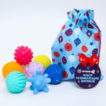 6940995 Подарочный набор развивающих тактильных мячиков «Мешок деда мороза» синий, 8 шт.