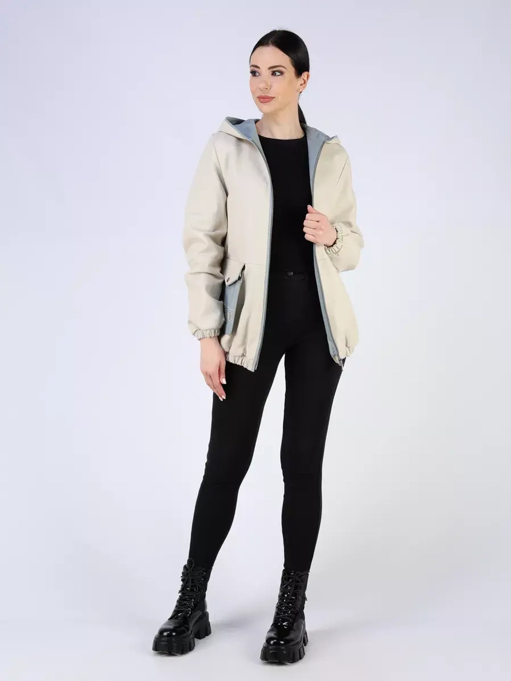 Кожаная куртка демисезонная с капюшоном