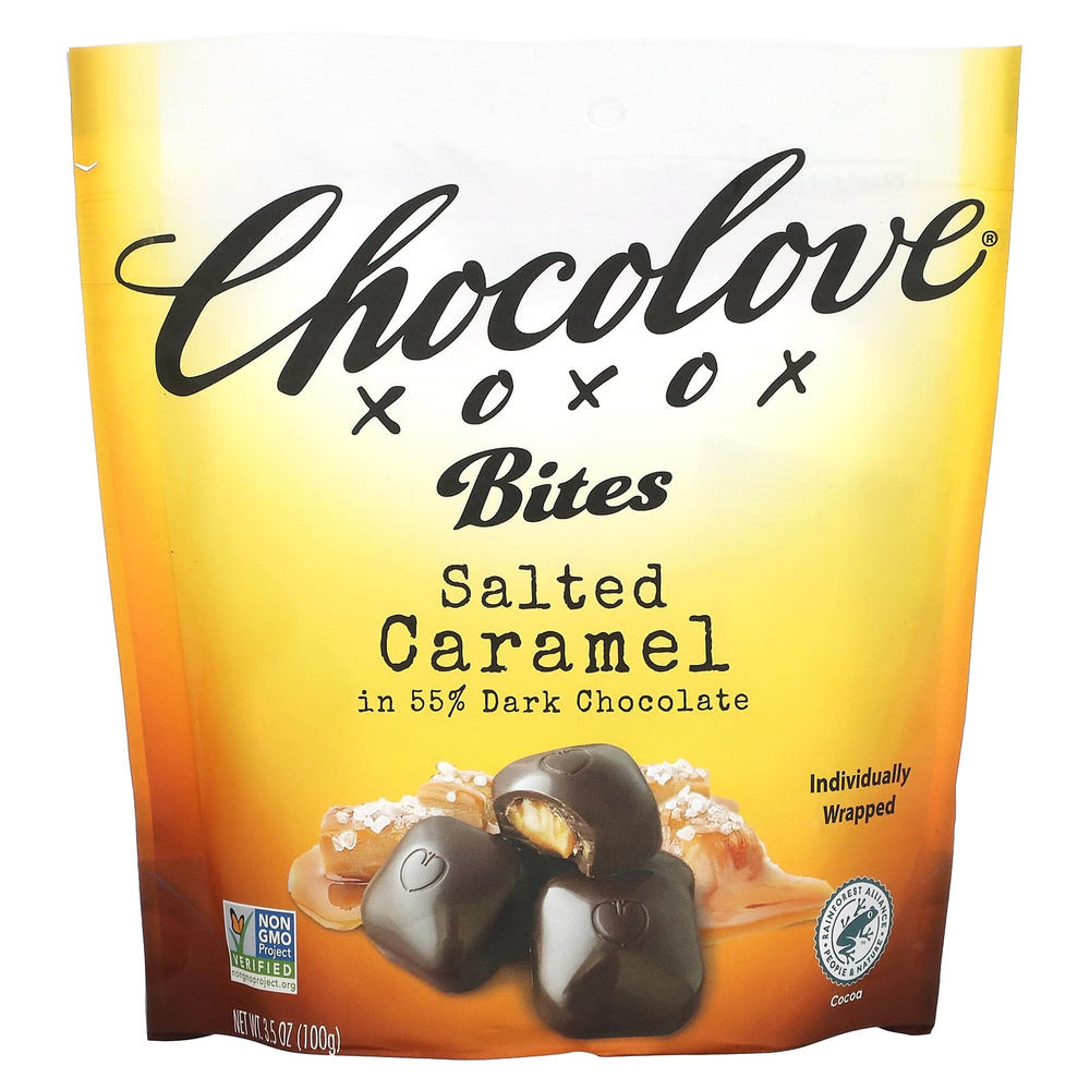Chocolove, С начинкой, темный шоколад, соленая карамель, 55% какао, 100 г (3,5 унции)