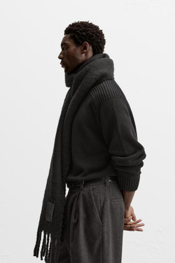 ZARA ШАРФ С РЕЛЬЕФНЫМ УЗОРОМ, ЧЕРНЫЙ