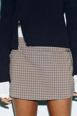 ZARA ЮБКА-ШОРТЫ С РЕМНЕМ, СЕРЫЙ/КОРИЧНЕВЫЙ