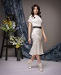 02-05-22 SS Юбка годе, белый с чёрным рисунком  L