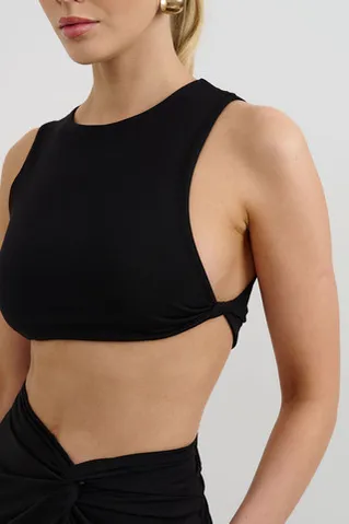 Топ укороченный с перекрутом из вискозы черного цвета