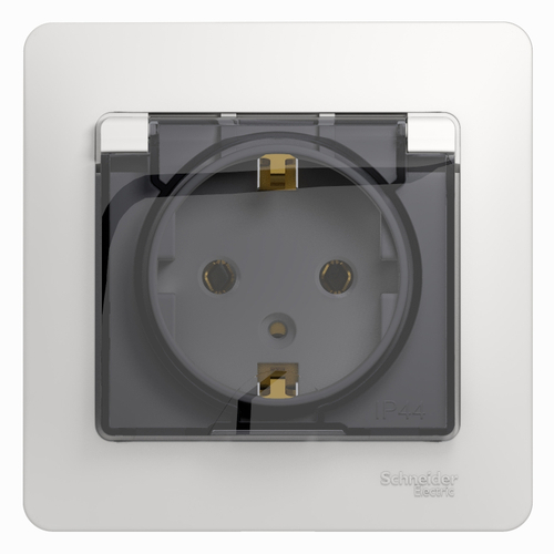 Schneider Electric Glossa Белый Розетка с зазем.конт. со шторками с крышкой IP20, в сборе с рамкой, скрытая установка