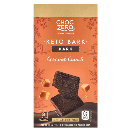 ChocZero, Keto Bark, темный шоколад, хрустящая карамель, 8 батончиков, 90 г (3,2 унции)