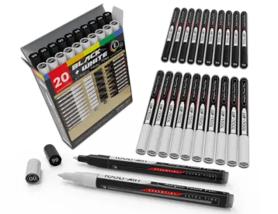 (Black And White) Tooli-Art 20 Acrylic Paint Pens 0.7mm Extra Fine