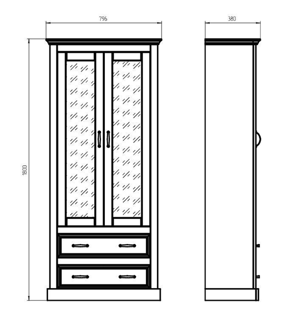 Шкаф-витрина деревянная Ландхаус 180 см, буфет для кухни из массива сосны 2 двери 2 ящика