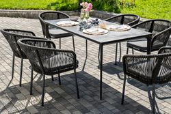 "Малага" обеденная группа на 6 персон со стульями "Марсель", каркас темно-серый, роуп темно-серый