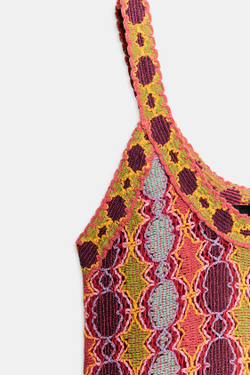 ZARA ДЛИННОЕ ТРИКОТАЖНОЕ ПЛАТЬЕ С БАХРОМОЙ, РАЗНОЦВЕТНЫЙ