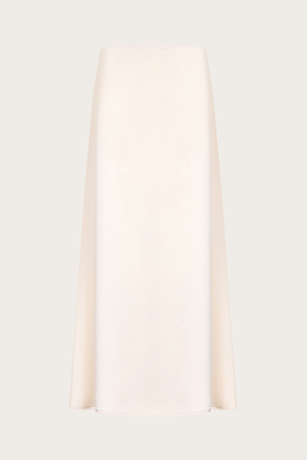 ЮБКА ИЗ БЕЖЕВОГО ШЕЛКА С ОТДЕЛКОЙ КРУЖЕВОМ