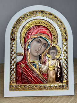 Казанская БМ, икона арочная, белое дерево, эмаль 175х225