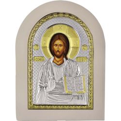 Икона Иисуса Христа Спасителя в серебряном окладе.