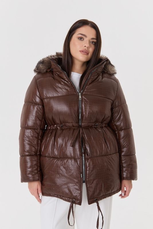 Куртка-парка с меховым капюшоном, коричневый