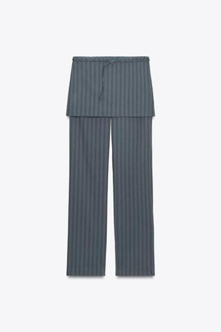 ZARA БРЮКИ-ЮБКА В ТОНКУЮ ПОЛОСКУ, СЕРО-СИНИЙ