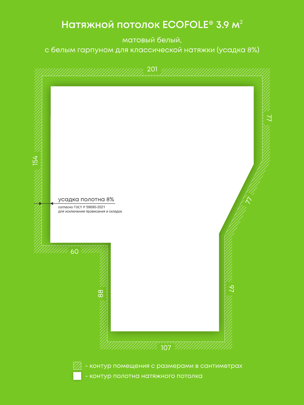 Матовый натяжной потолок 3.9 м2