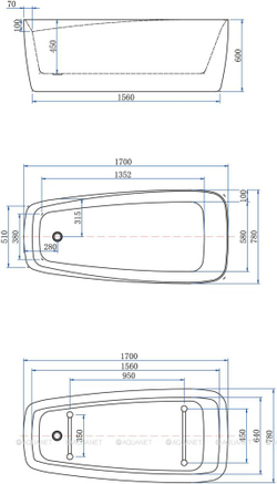 Акриловая ванна Aquanet (Акванет) Family Trend 170x78 90778-GW-MB