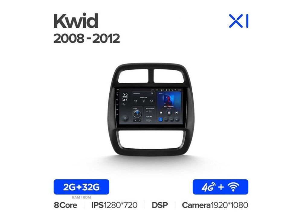 Магнитола Teyes X1 2-32 Wi-Fi + 4G Renault Kwid 2015 — 2019 9.0&quot;