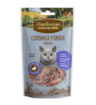 Деревенские лакомства для кошек соломка утиная 45 г