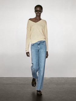 Massimo Dutti Свитер из 100% льна с длинными рукавами, желтый