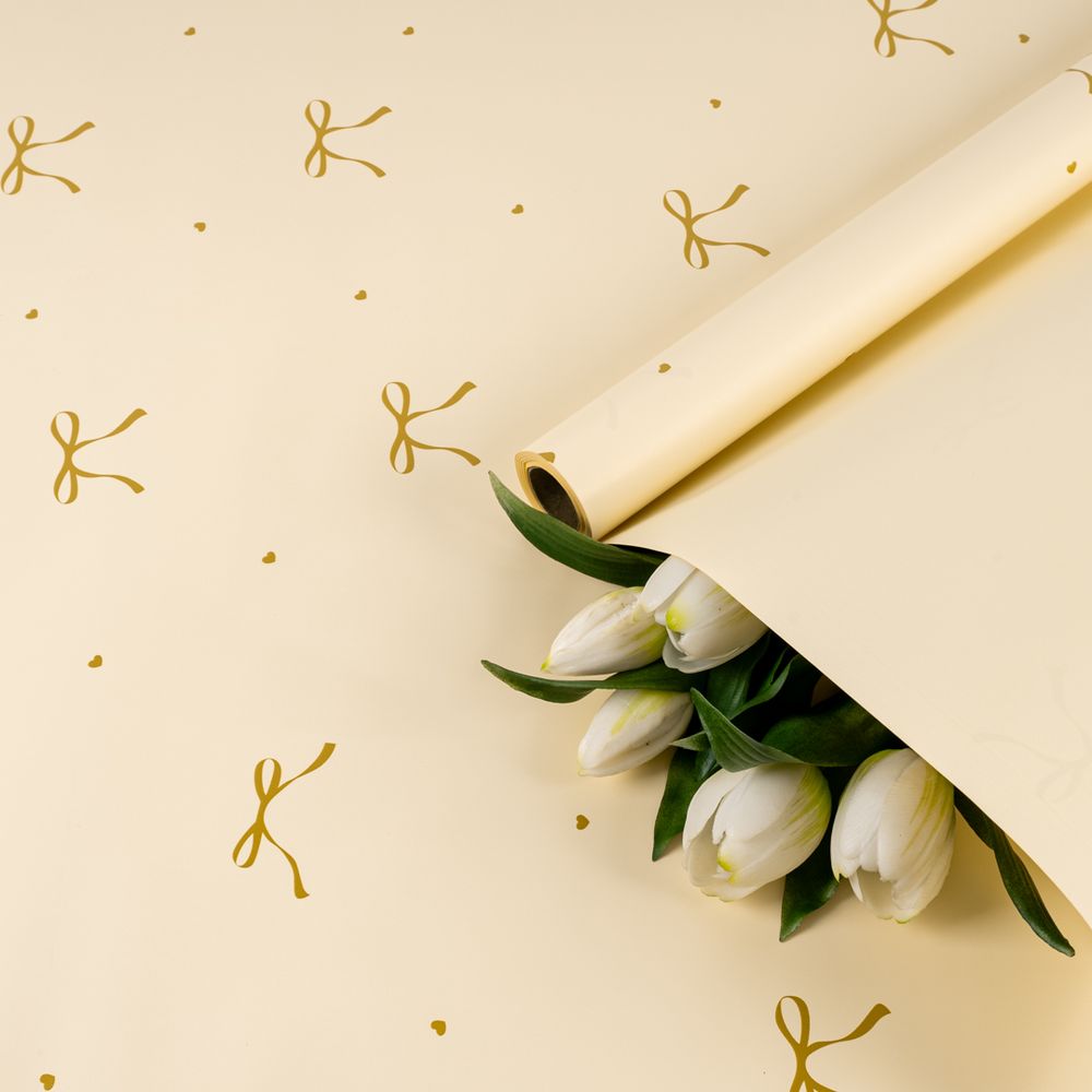 Пленка матовая &quot;Лента любви&quot; 57см*10м Кремовая