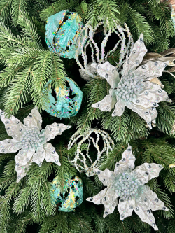 Шар-цветок 8см ChristmasDeLuxe premium collection бирюзовый