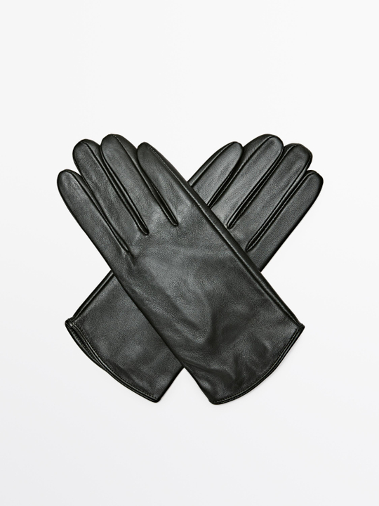 Massimo Dutti Перчатки из кожи наппа, зеленый