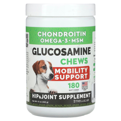 StrellaLab, жевательные таблетки с глюкозамином, для собак и кошек, 180 жевательных таблеток, 432 г (15 унций)