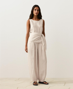 Oysho Брюки-баллоны из 100% льна, песочный меланж