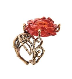 AM-2490 Кольцо «Розочка ажурна» (латунь, янтарь)