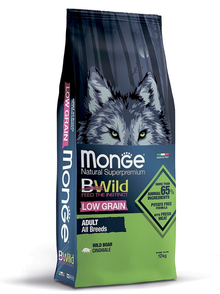 Monge Dog BWild LOW GRAIN корм из мяса дикого кабана для взрослых собак всех пород 12кг