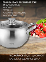 Кастрюля LARA Токио 02-262 3,1л, индукционное капсулированное дно, крышка со стеклянной вставкой