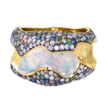 Кольцо с Мексиканским Опалом, Бриллиантами, Сапфирами и Цаворитами, R0033-1/2