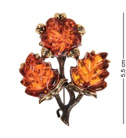 AM-2652 Брошь «Цветок Незабудка» (латунь, янтарь)