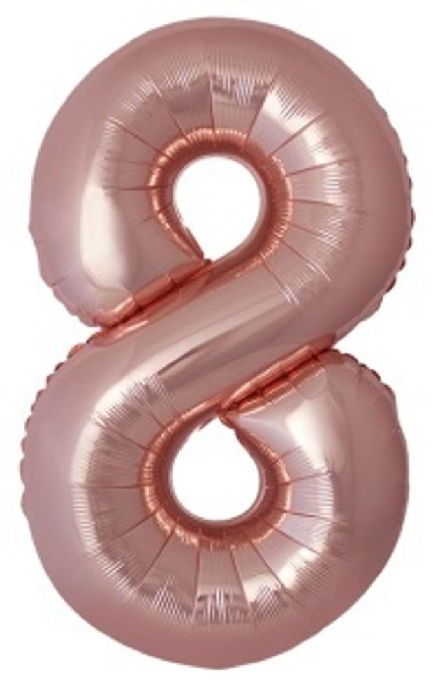 F Шар (40''/102 см) Цифра, 8 Slim, Розовое Золото, Металлик, 1 шт. в уп.(БГ-60)