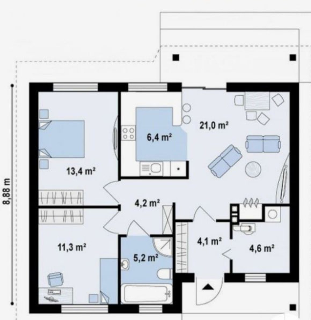 Проект Дома 78,68 кв. м из бруса Д-33