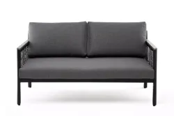 "Сан Ремо" диван 2-местный плетеный из роупа, каркас алюминий темно-серый, роуп серый, ткань серая