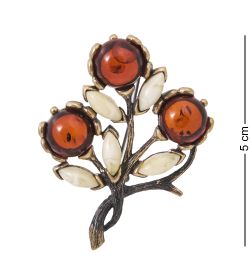 AM-4057 Брошь «Веточка Маркиз» (латунь, янтарь)