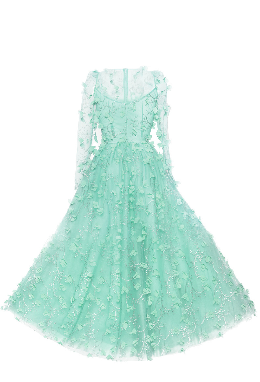 Вечернее платье в пол мятное из сетки с вышивкой 64-16SS