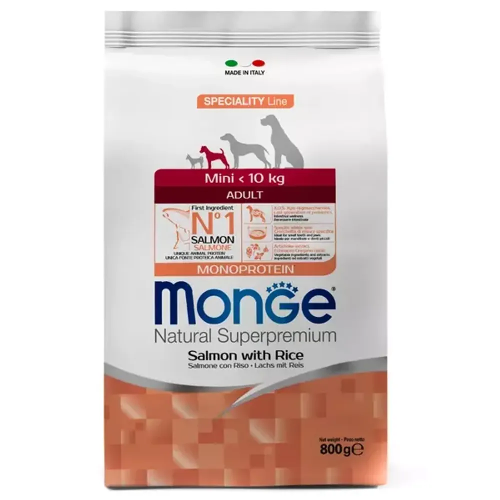 Сухой корм Monge Dog Speciality Line Monoprotein Mini для взрослых собак мелких пород, из лосося с рисом