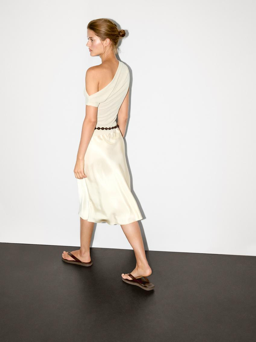 Massimo Dutti Топ асимметричного кроя из 100% хлопка, песочный