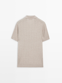 Massimo Dutti Вязаная рубашка-поло с короткими рукавами и узором «косичка», норка