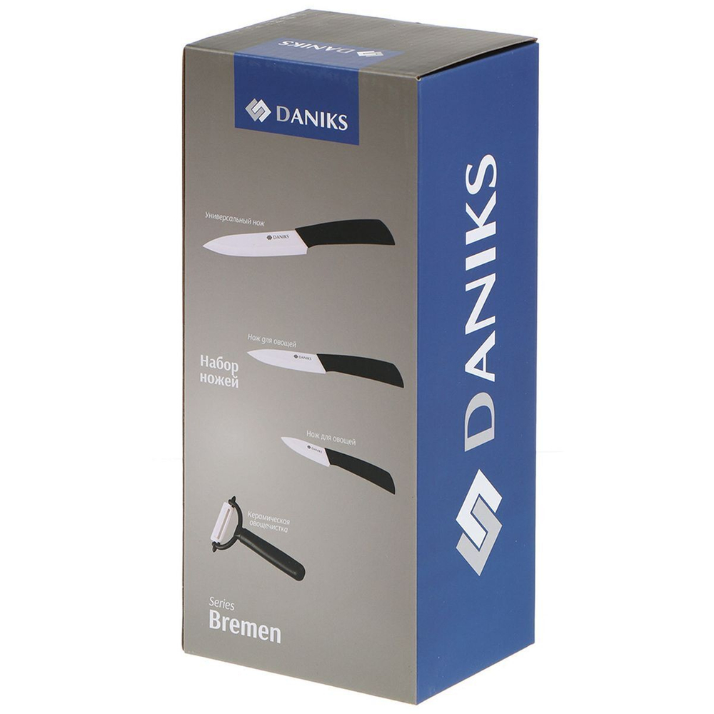 Набор ножей 5 пр, 12.5;10;7.5 см, овощечист, керамика, рук пласт, с подст, акрил, Daniks, Бремен, JA